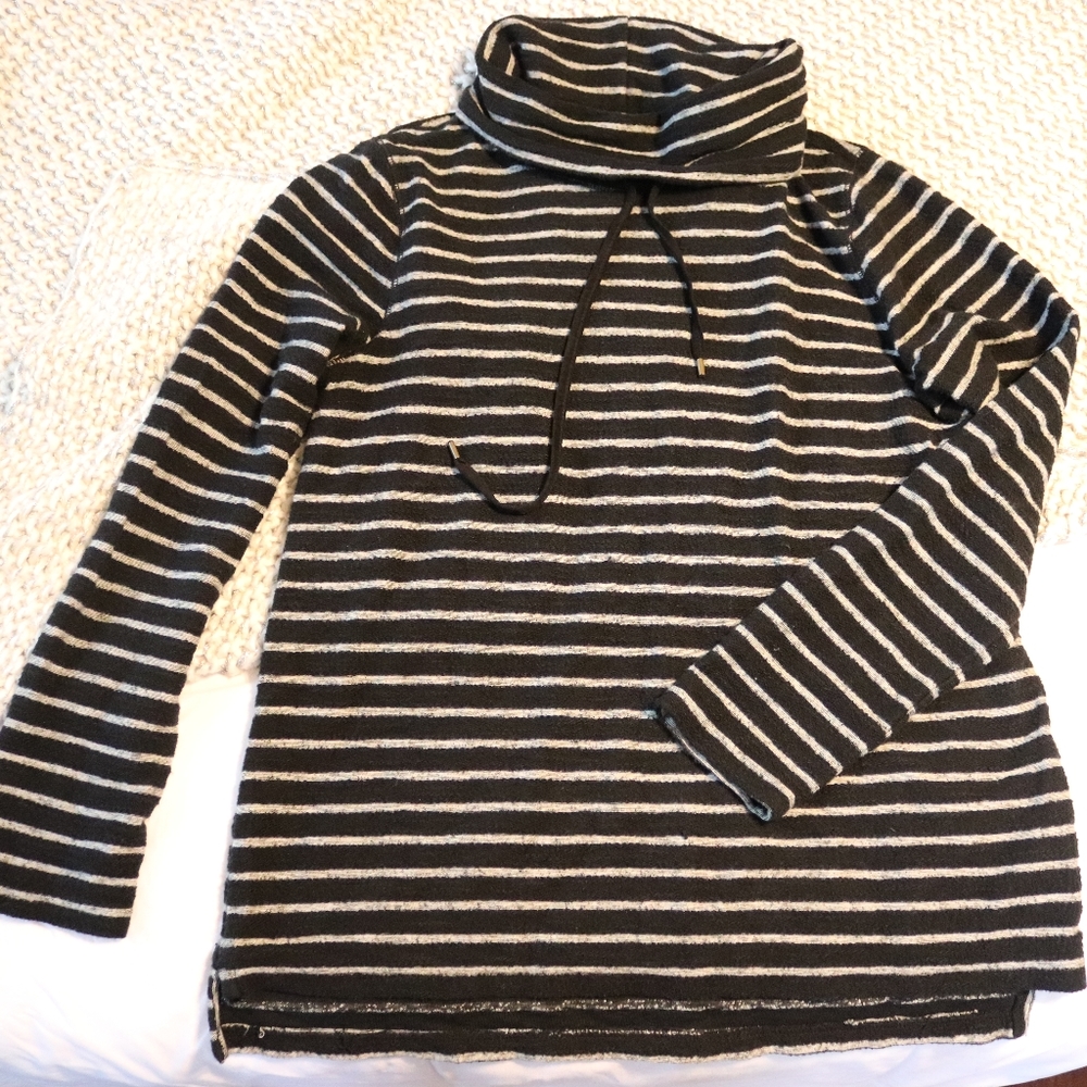 Chaps Black and White Striped Turtleneck Pull-over